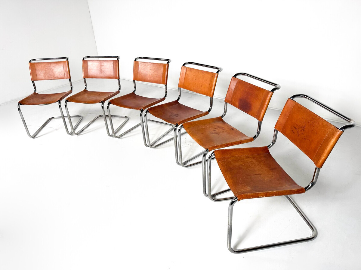 Set of 6 Chairs S 33 by Thonet , Italy - Original Leather