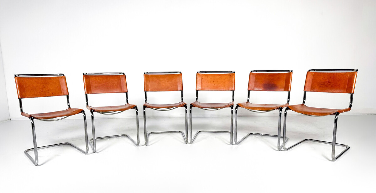 Set of 6 Chairs S 33 by Thonet , Italy - Original Leather