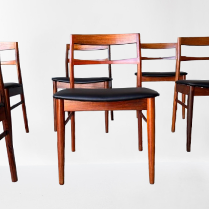 Set of 6 dining chairs in Rio rosewood by Henning Kjaernulf for Vejlestolefabriek, rehupolstered, Denmark, 60s