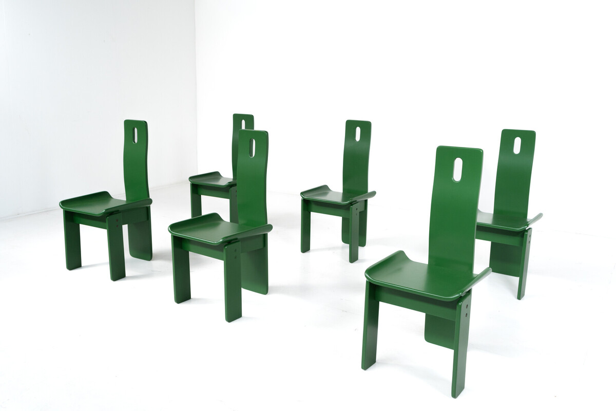 Set of 6 Green Diago Chairs by Edoardo Landi for Nikol, 1970s