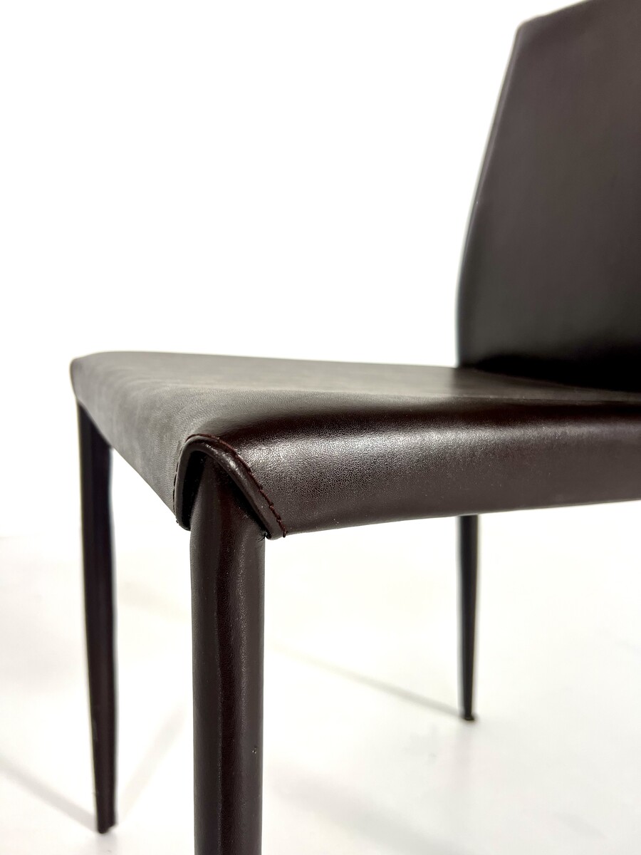 Set of 8 Brown Leather Chairs In The Style Of Mario Bellini, Italy, 1980s