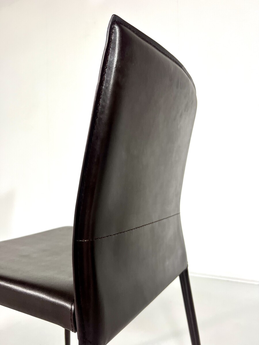 Set of 8 Brown Leather Chairs In The Style Of Mario Bellini, Italy, 1980s