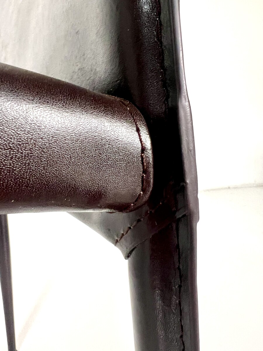 Set of 8 Brown Leather Chairs In The Style Of Mario Bellini, Italy, 1980s
