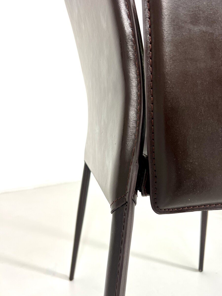Set of 8 Brown Leather Chairs In The Style Of Mario Bellini, Italy, 1980s