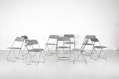 Set of 9 chrome folding chairs with fabric from the 1970s