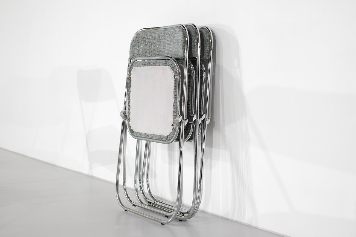 Set of 9 chrome folding chairs with fabric from the 1970s