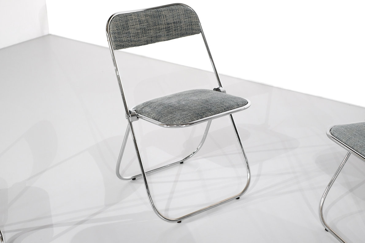 Set of 9 chrome folding chairs with fabric from the 1970s