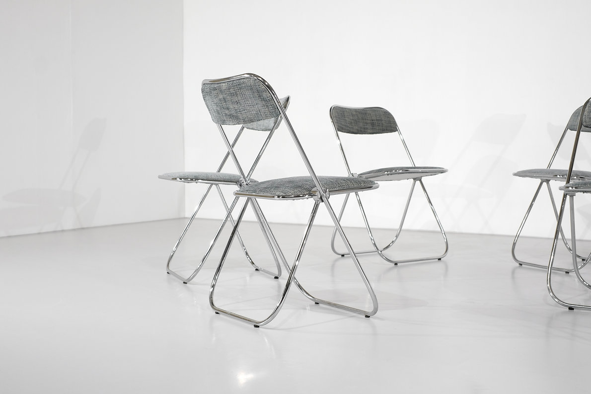 Set of 9 chrome folding chairs with fabric from the 1970s