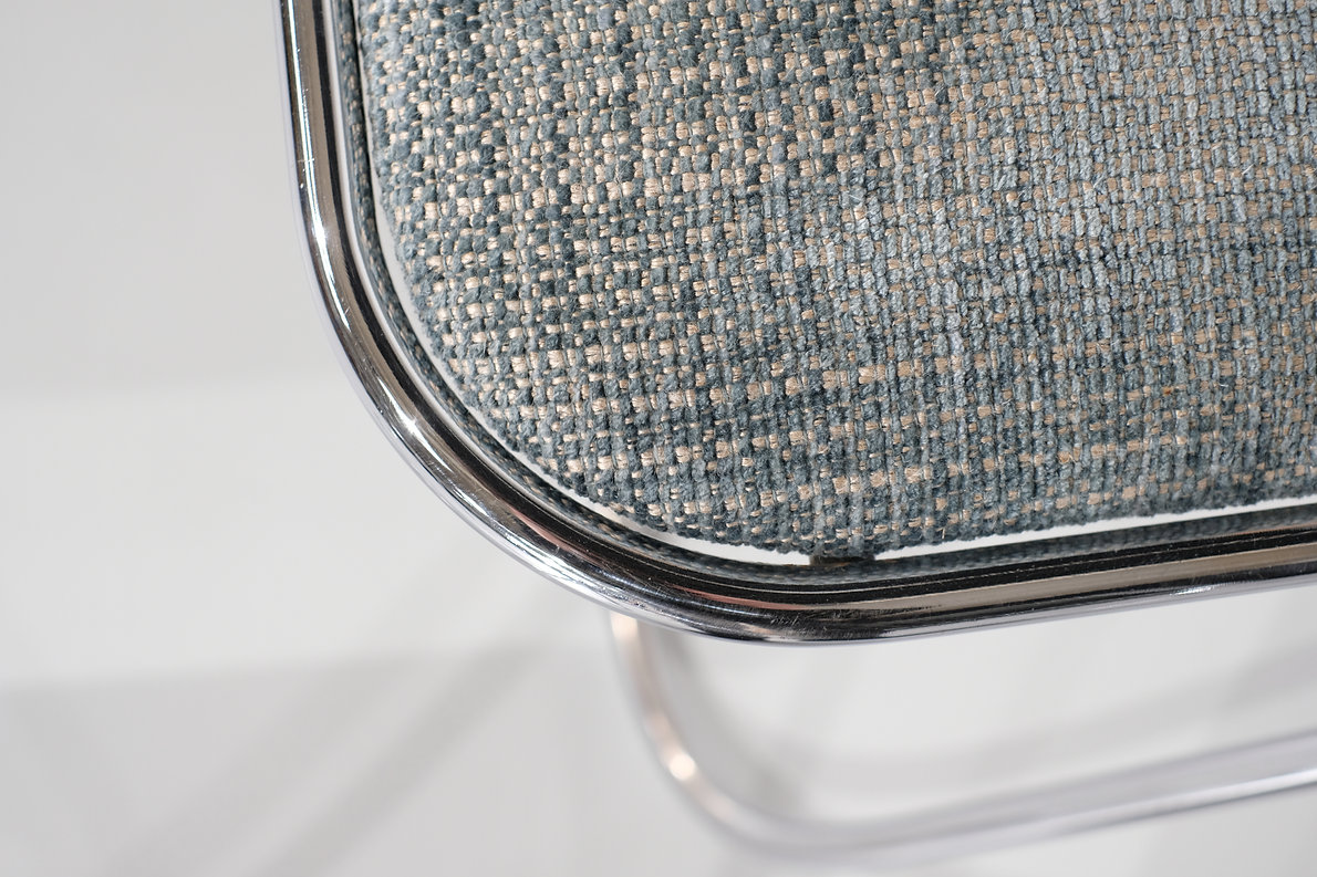 Set of 9 chrome folding chairs with fabric from the 1970s