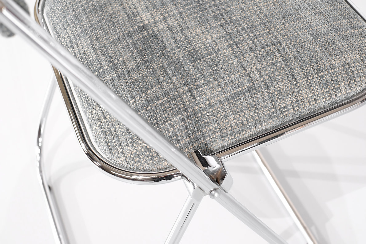 Set of 9 chrome folding chairs with fabric from the 1970s