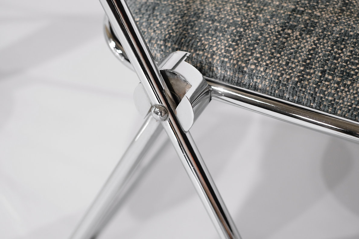 Set of 9 chrome folding chairs with fabric from the 1970s