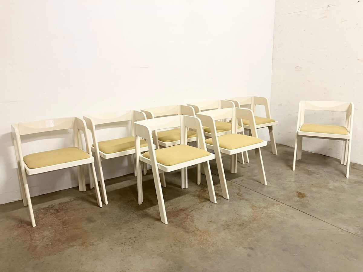 Set of eight white lacquered wood Programme C dining chairs by Tito Agnoli for Citterio, Italy, 1970s