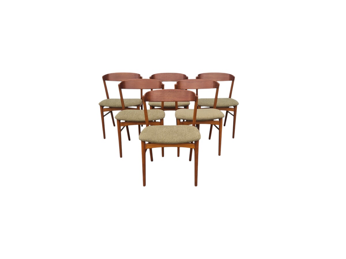 Set of six Farstrup chairs, no. 206, in teak and natural wood.