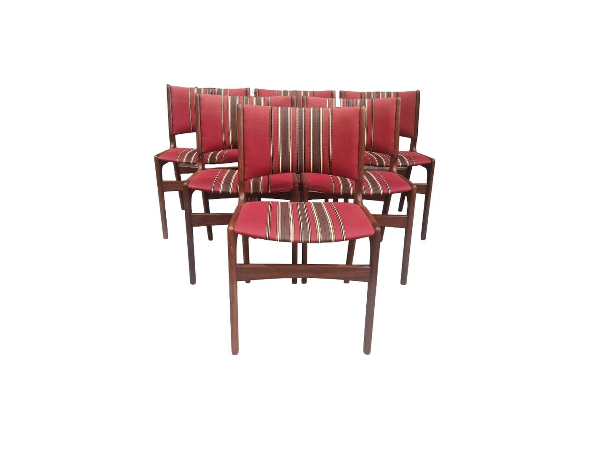 Set of six vintage scandinavian solid teak chairs, original danish fabric