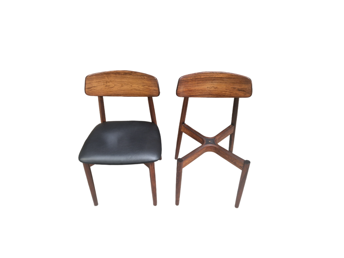 Set of six wood and leather danish chairs, Harry Ostergaard for Randers mobelfabrik