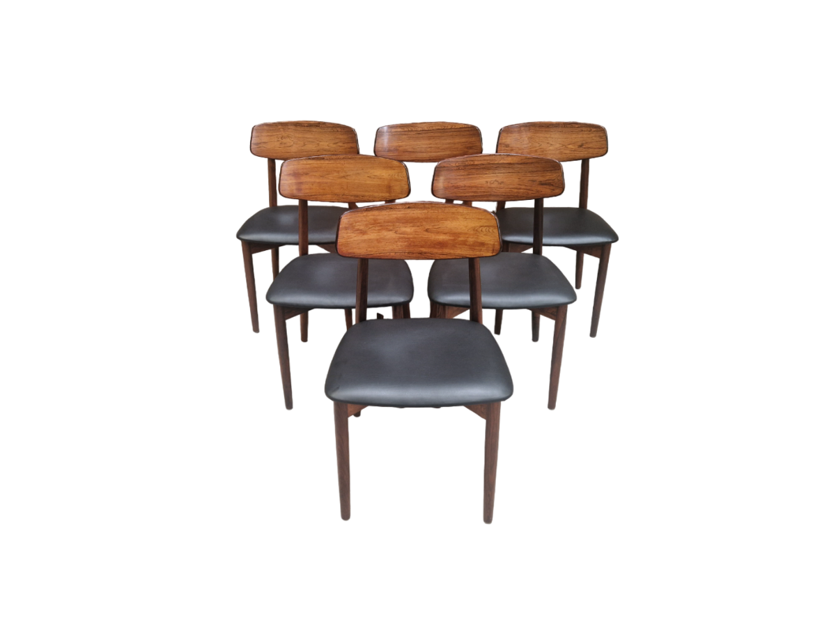 Set of six wood and leather danish chairs, Harry Ostergaard for Randers mobelfabrik