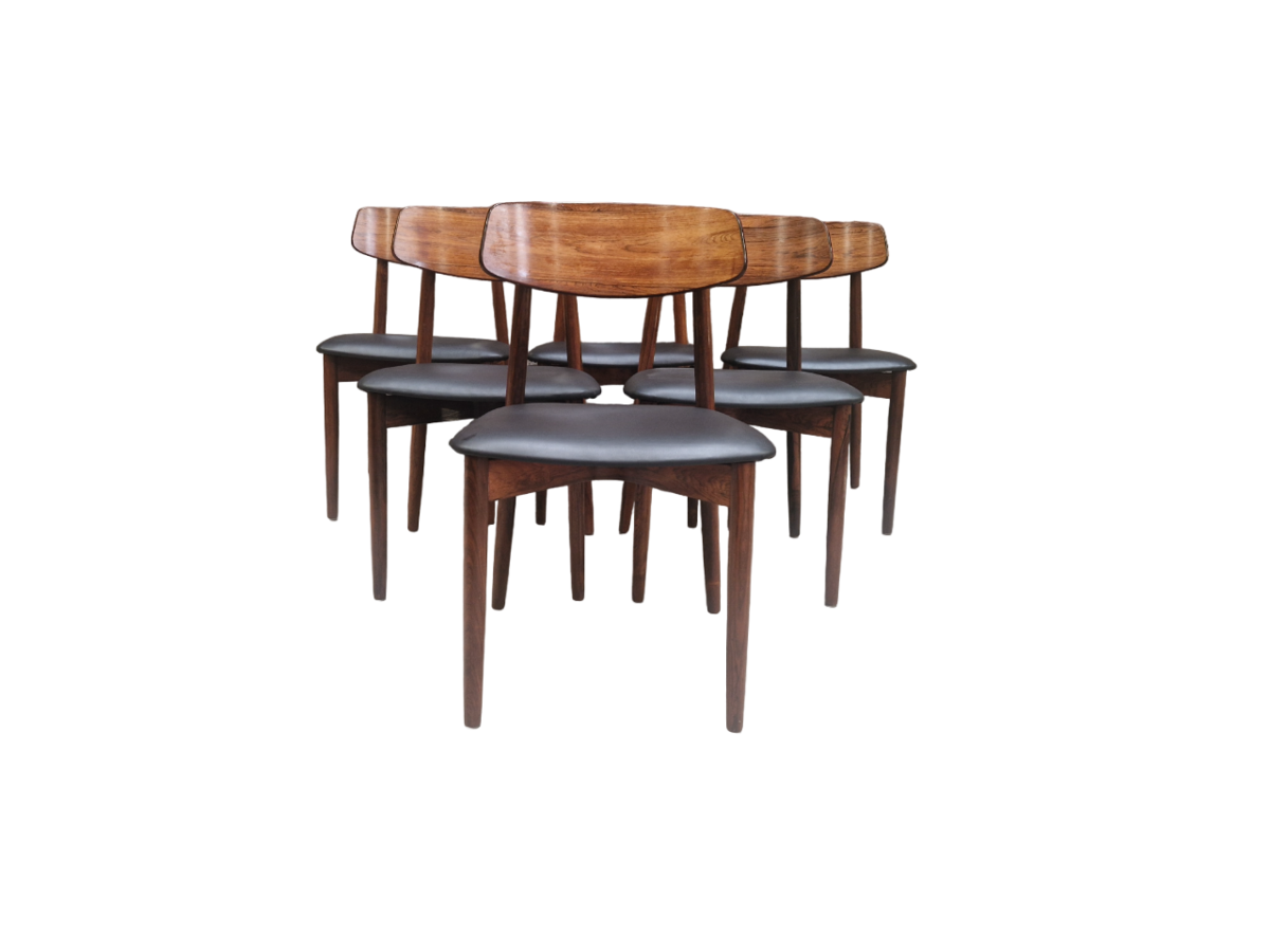 Set of six wood and leather danish chairs, Harry Ostergaard for Randers mobelfabrik