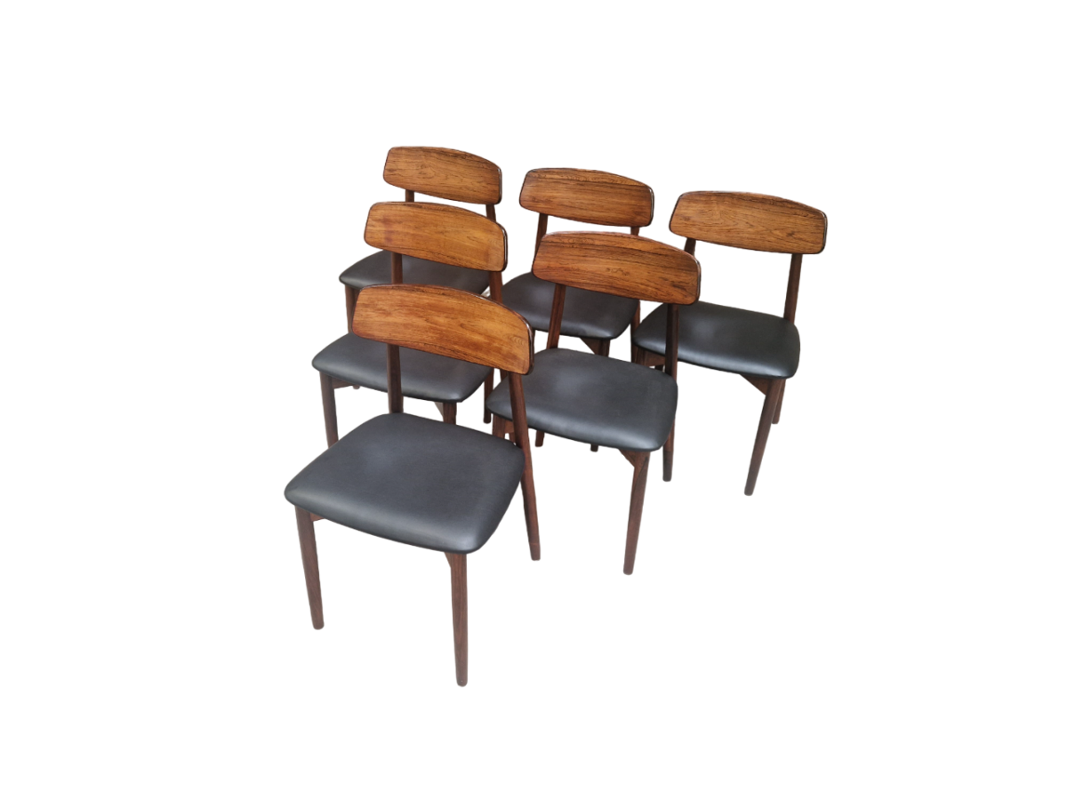 Set of six wood and leather danish chairs, Harry Ostergaard for Randers mobelfabrik