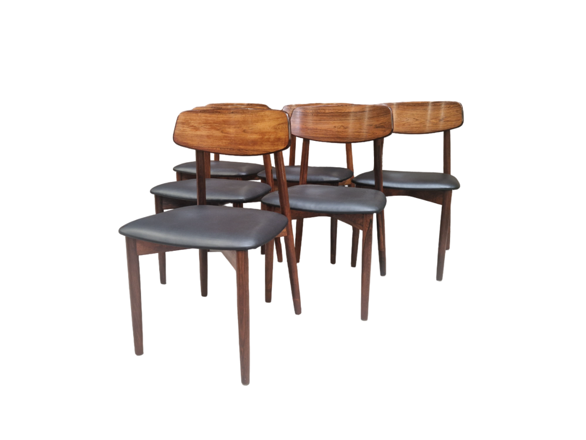 Set of six wood and leather danish chairs, Harry Ostergaard for Randers mobelfabrik