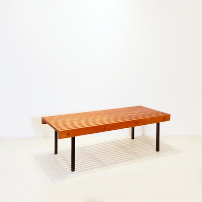 Slat Bench in Teak Wood & Metal, 1960s