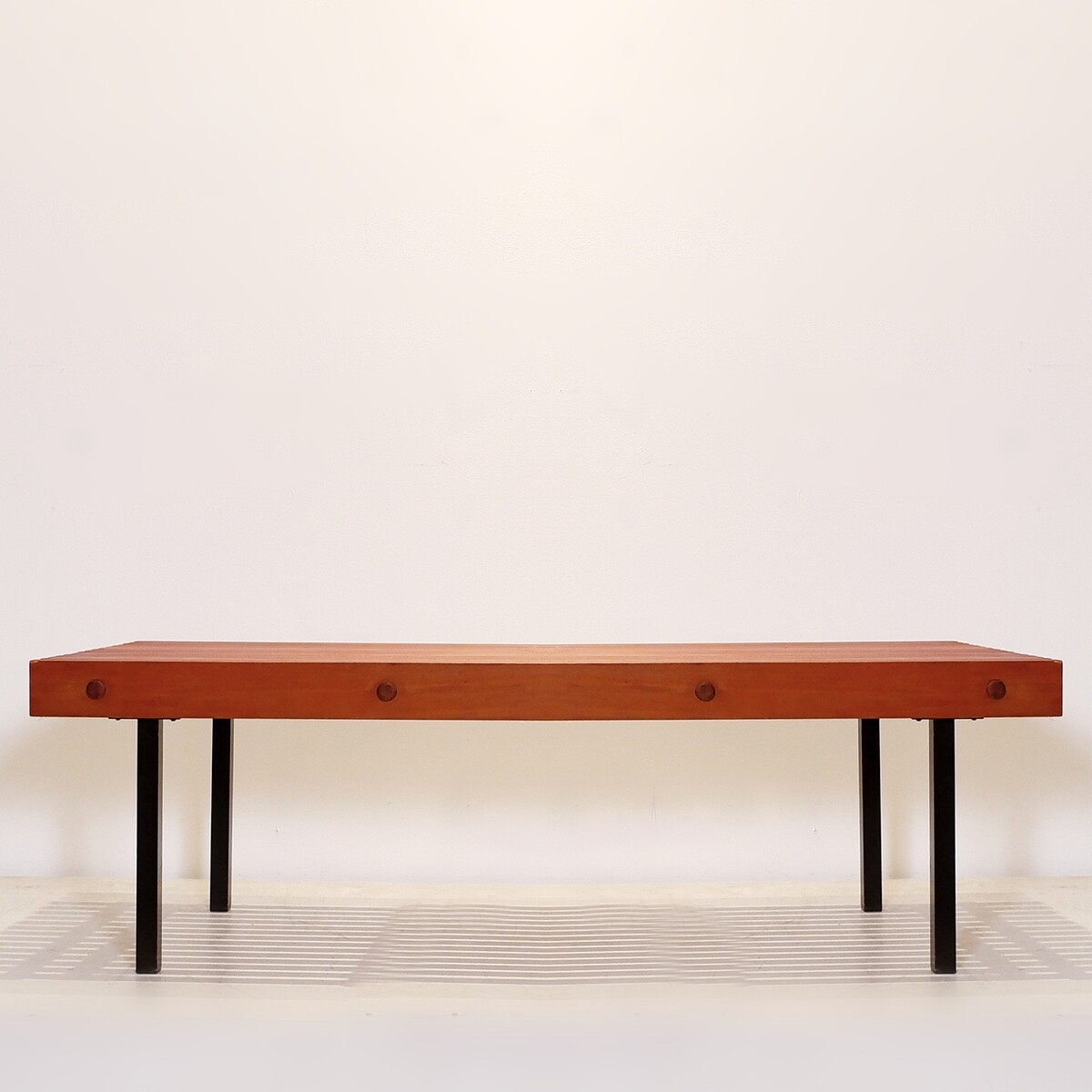 Slat Bench in Teak Wood & Metal, 1960s