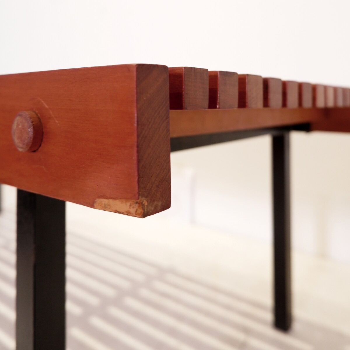 Slat Bench in Teak Wood & Metal, 1960s