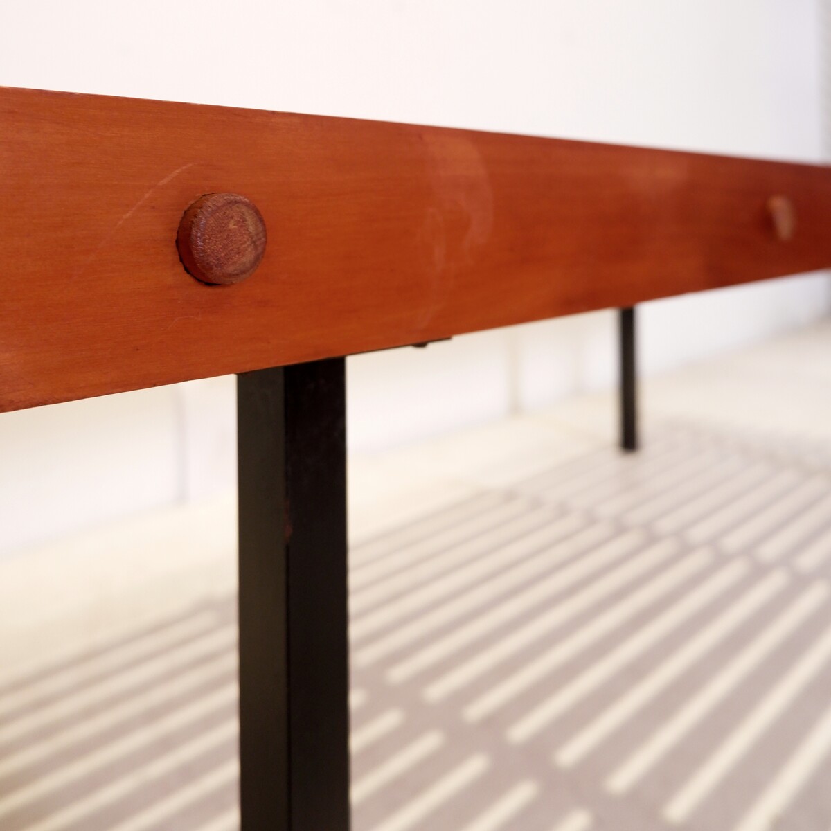 Slat Bench in Teak Wood & Metal, 1960s