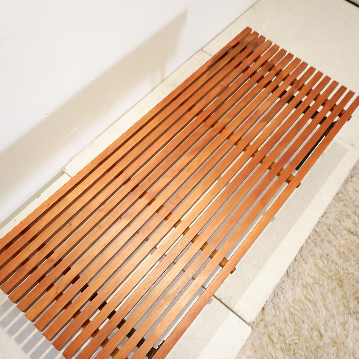 Slat Bench in Teak Wood & Metal, 1960s