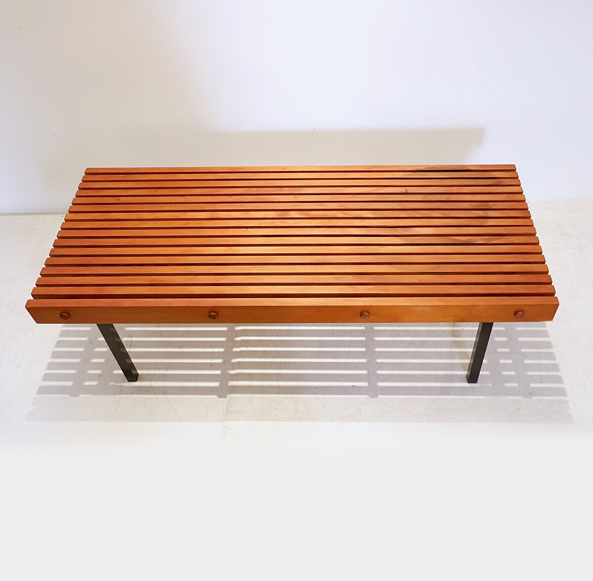 Slat Bench in Teak Wood & Metal, 1960s