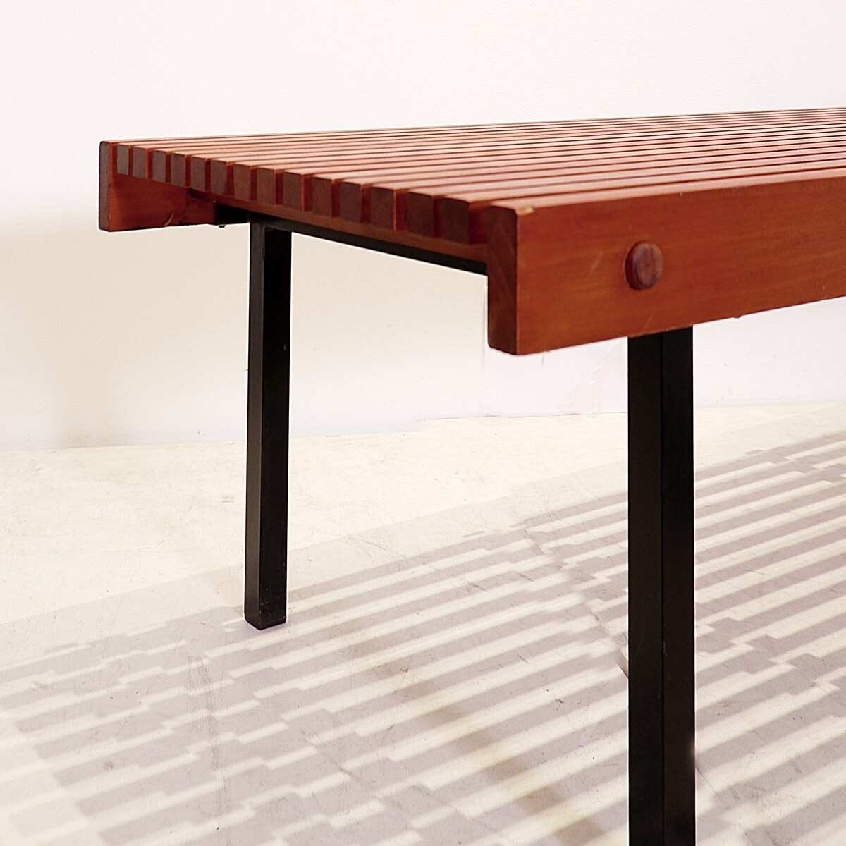 Slat Bench in Teak Wood & Metal, 1960s