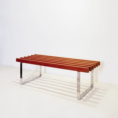 Slatted bench on chrome metal legs, 1960s