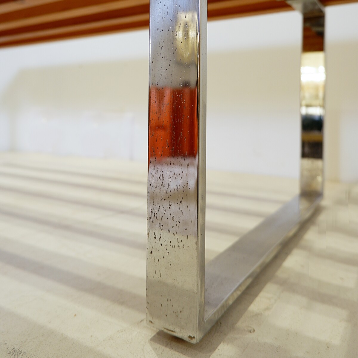 Slatted bench on chrome metal legs, 1960s