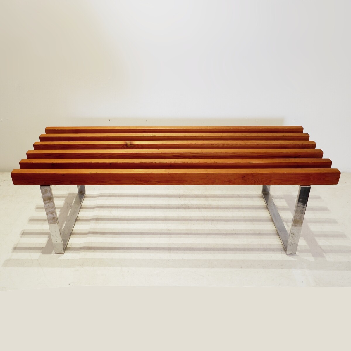 Slatted bench on chrome metal legs, 1960s