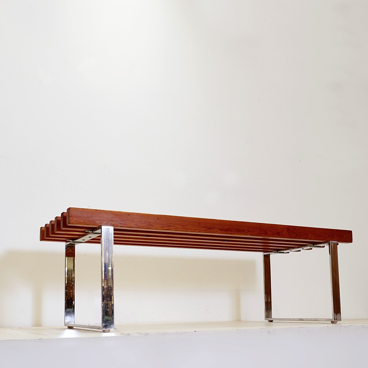 Slatted bench on chrome metal legs, 1960s