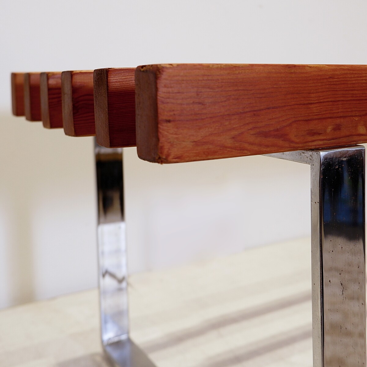 Slatted bench on chrome metal legs, 1960s