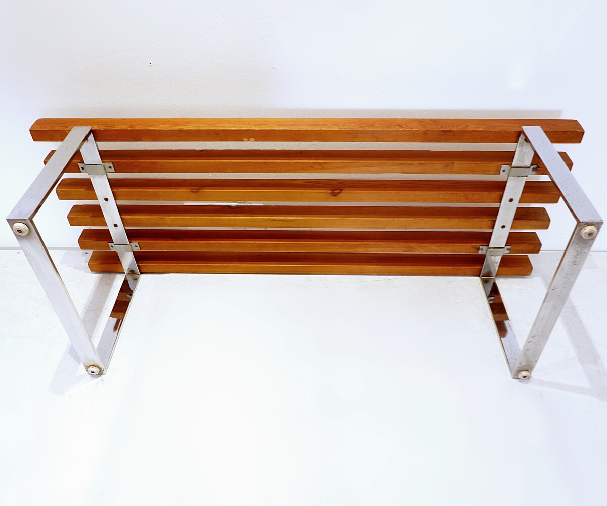 Slatted bench on chrome metal legs, 1960s