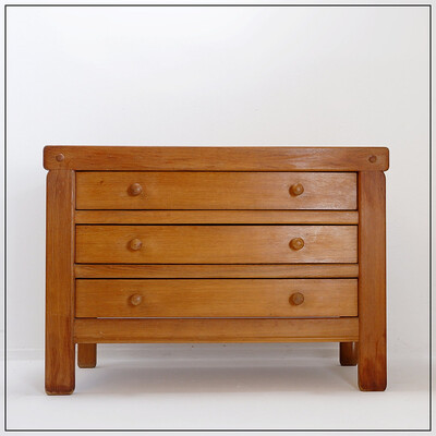 Solid Wood Chest Of Drawers in the style of Pierre Chapo - 1960s