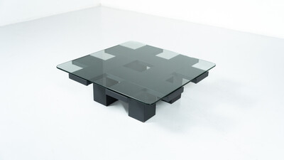 Square Coffee Table, Wood and Glass, Italy, 1960s