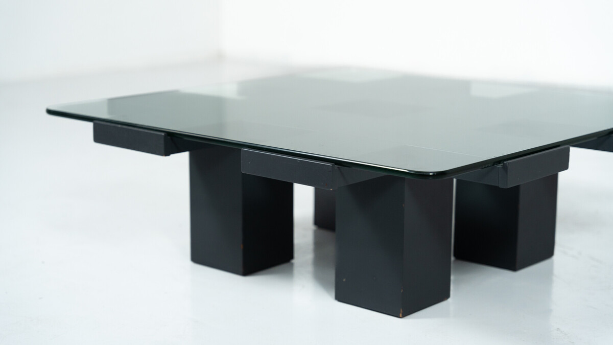 Square Coffee Table, Wood and Glass, Italy, 1960s