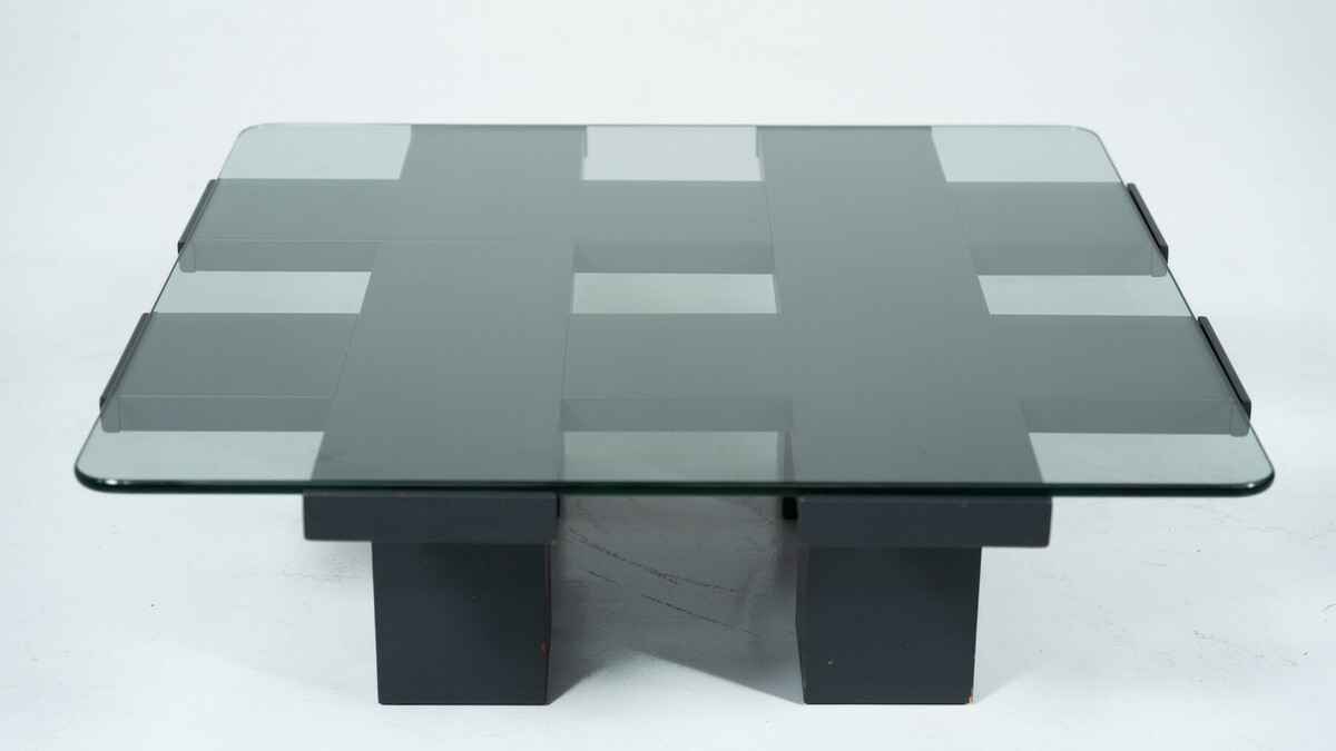 Square Coffee Table, Wood and Glass, Italy, 1960s