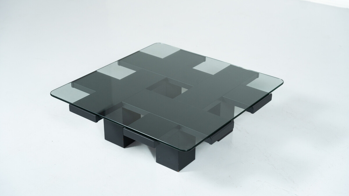 Square Coffee Table, Wood and Glass, Italy, 1960s