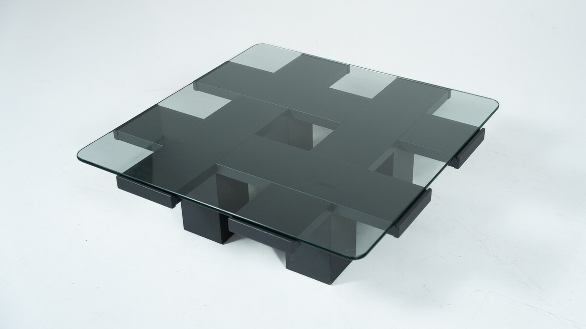 Square Coffee Table, Wood and Glass, Italy, 1960s