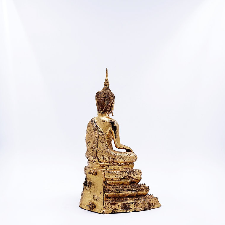 Thai Gilt Bronze Seated Earth Touching Buddha Figure, Late 19th Century