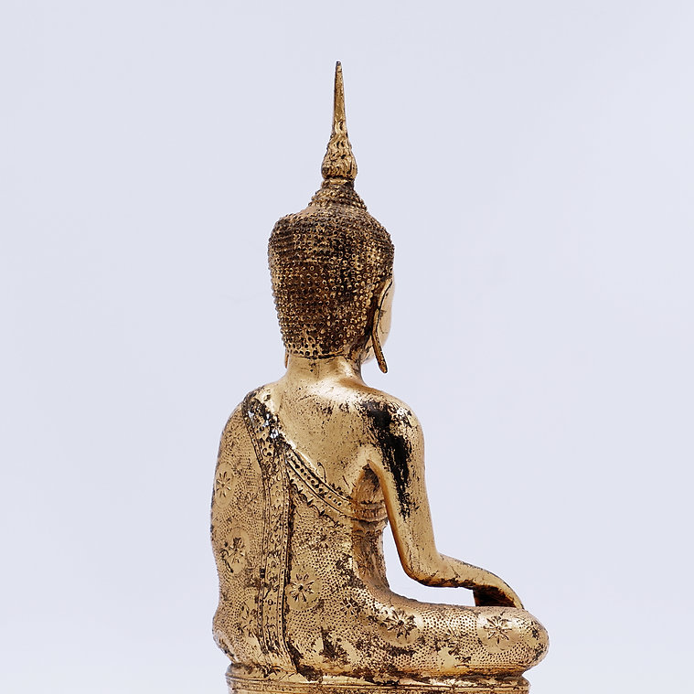 Thai Gilt Bronze Seated Earth Touching Buddha Figure, Late 19th Century