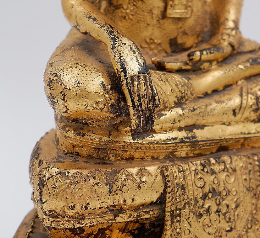 Thai Gilt Bronze Seated Earth Touching Buddha Figure, Late 19th Century