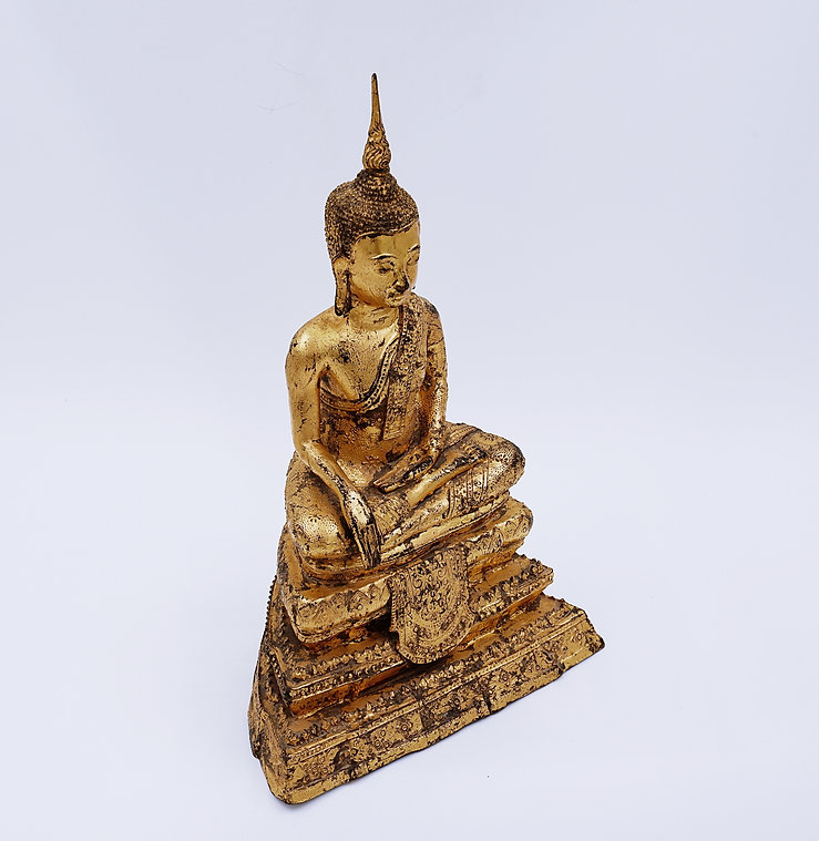 Thai Gilt Bronze Seated Earth Touching Buddha Figure, Late 19th Century