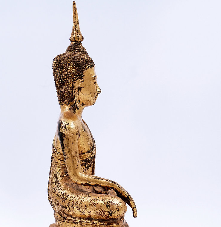 Thai Gilt Bronze Seated Earth Touching Buddha Figure, Late 19th Century