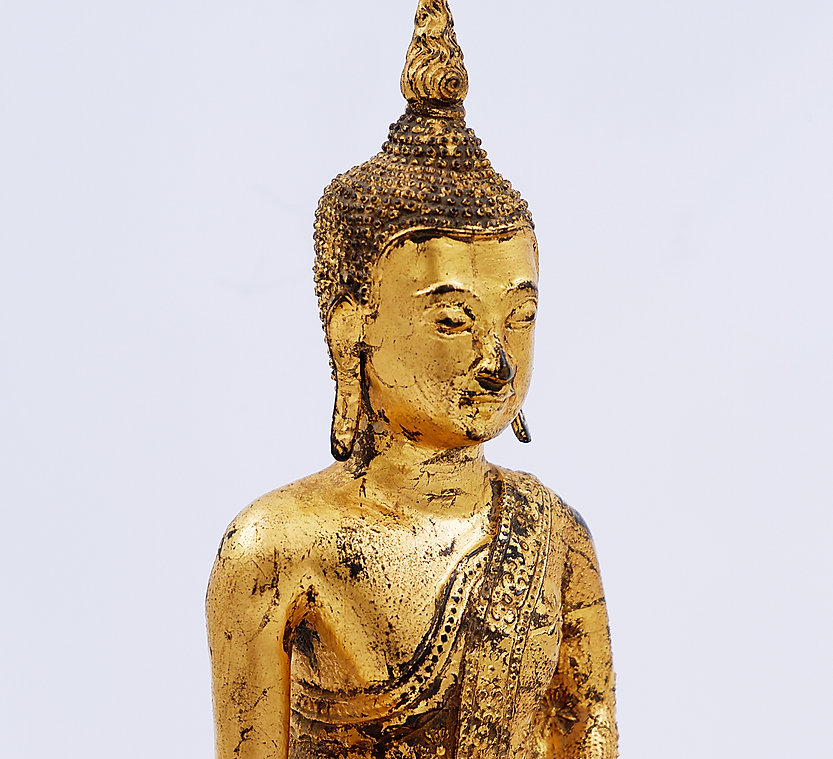 Thai Gilt Bronze Seated Earth Touching Buddha Figure, Late 19th Century