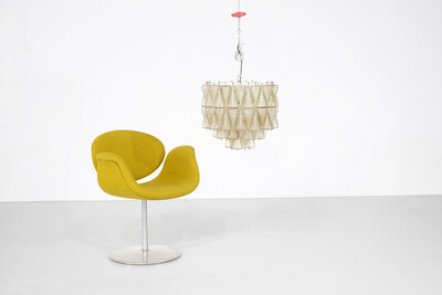 Venetian Chandelier On White Metal Structure, Murano