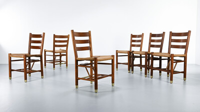 Viggo Hardie-Fischer, set of 6 Danish “Church Chairs” in oak for Sorø Møbelfabrik. 1950s